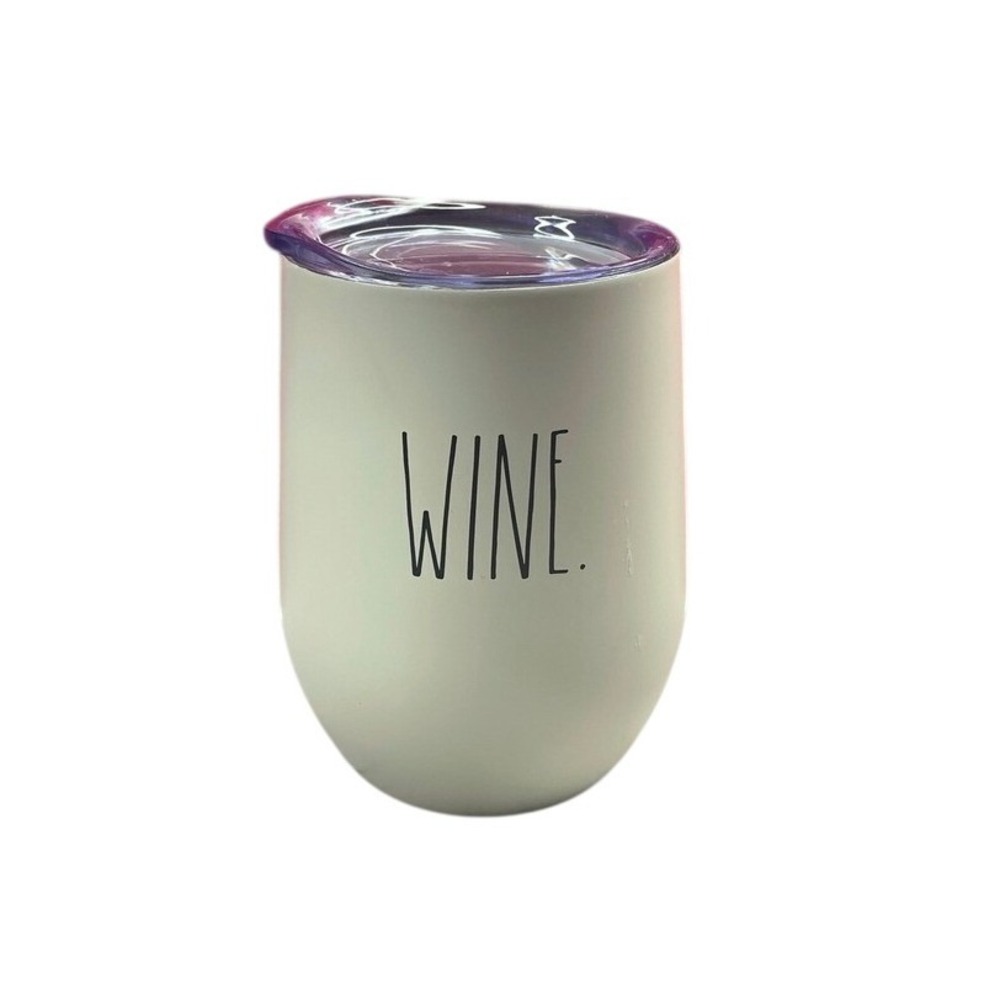 Rae Dunn Wine Tumbler 12oz Stainless Steel Insulated Stemless Cup with Lid Cream